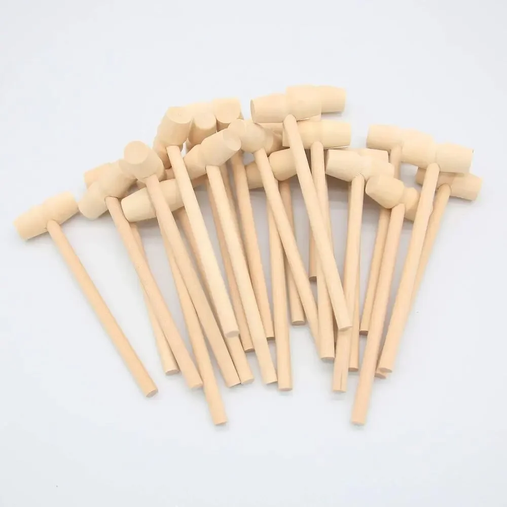18 pcs Wooden Mini Hammers Multi-Purpose Natural Wood Hammer for Kids Toys Crab